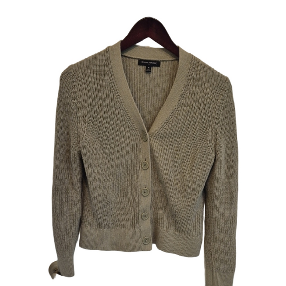 Banana Republic Khaki Green Cardigan Sweater with Textured Knit - Picture 1 of 6
